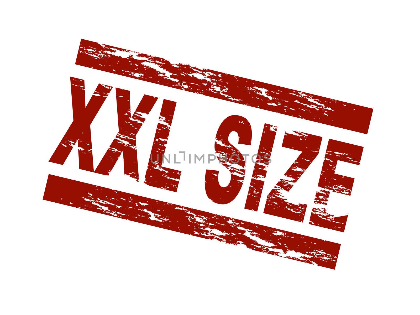 Stylized red stamp showing the term XXl size. All on white background.