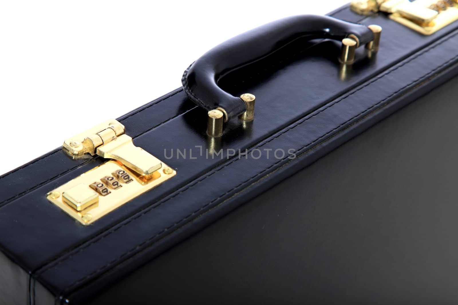 Standard black briefcase. All on white background.