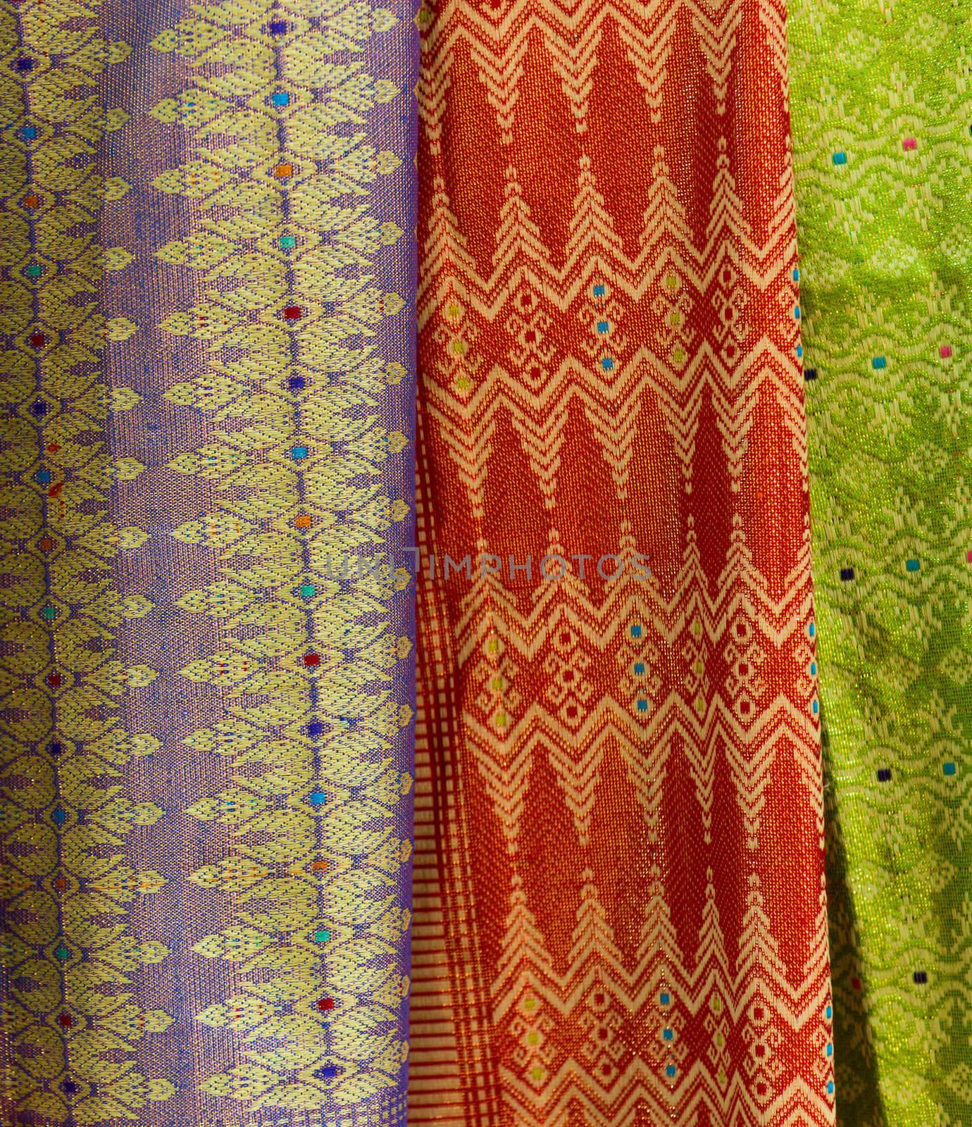 Assortment of colorful fabrics for sale in Bali, Indonesia