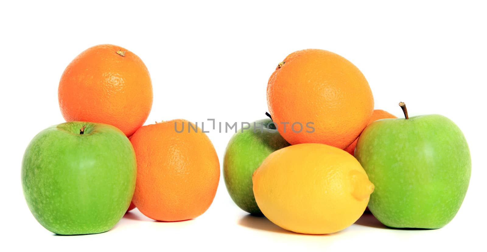 Various ripe fruits. All on white background