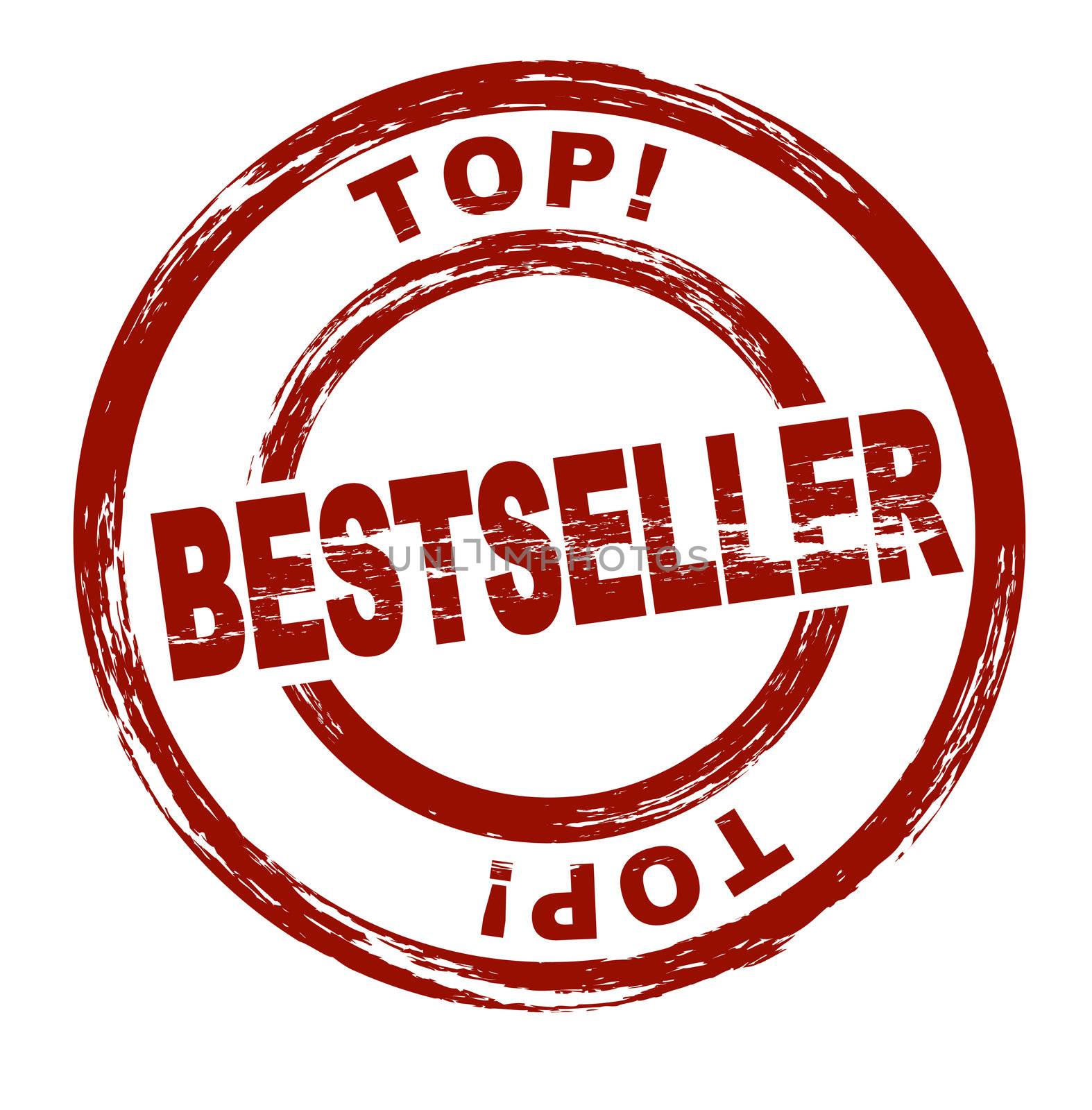 Stylized red stamp with the terms top bestseller. All on white background.