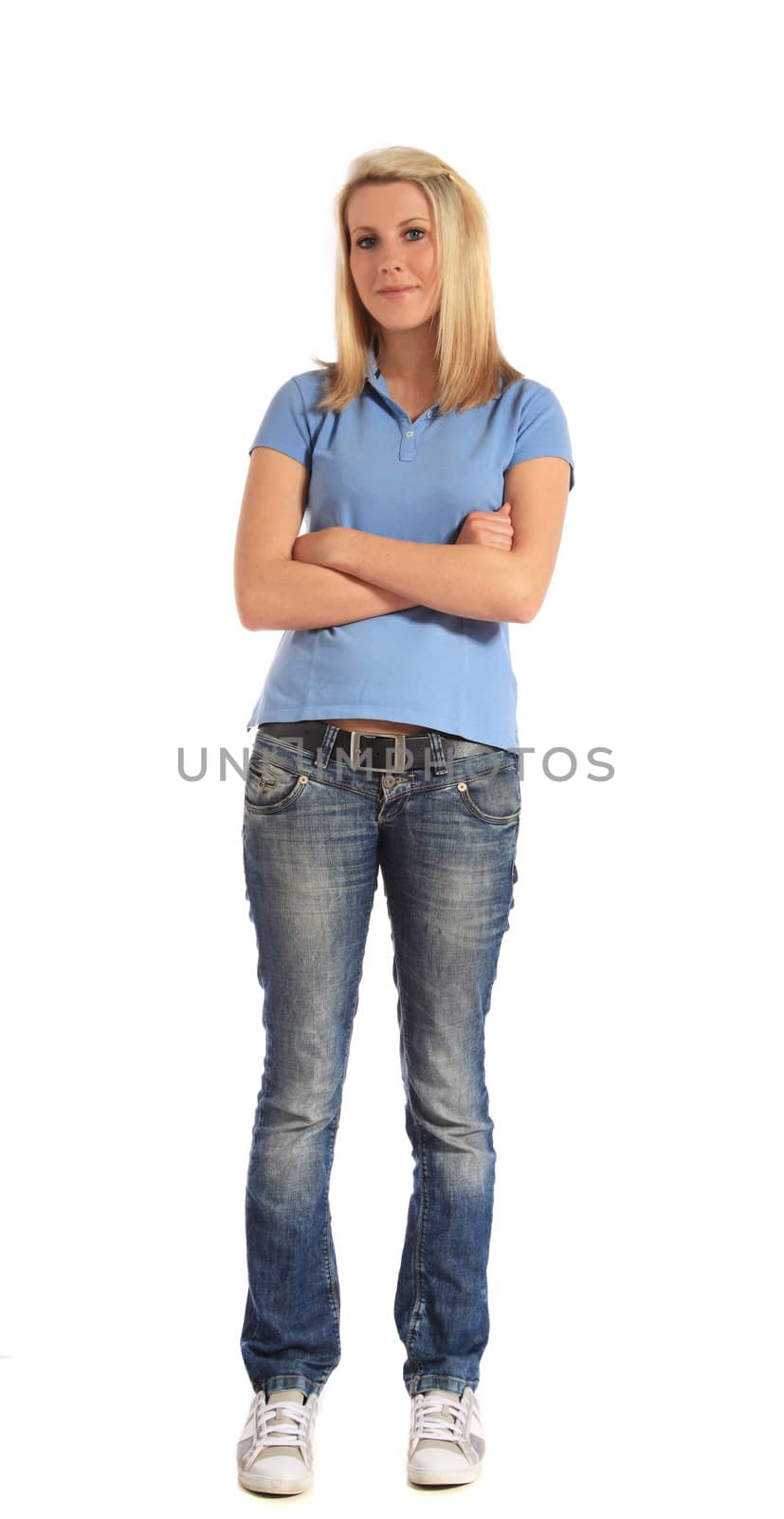 Full length shot of an attractive young woman. All on white background.