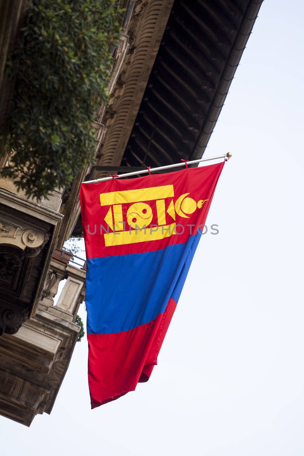 Flag of Mongolia at old building