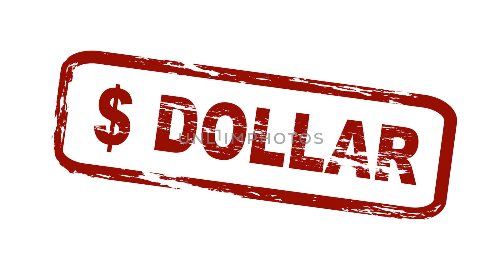 Stylized red stamp showinga dollar sign and the word dollar. All on white background.