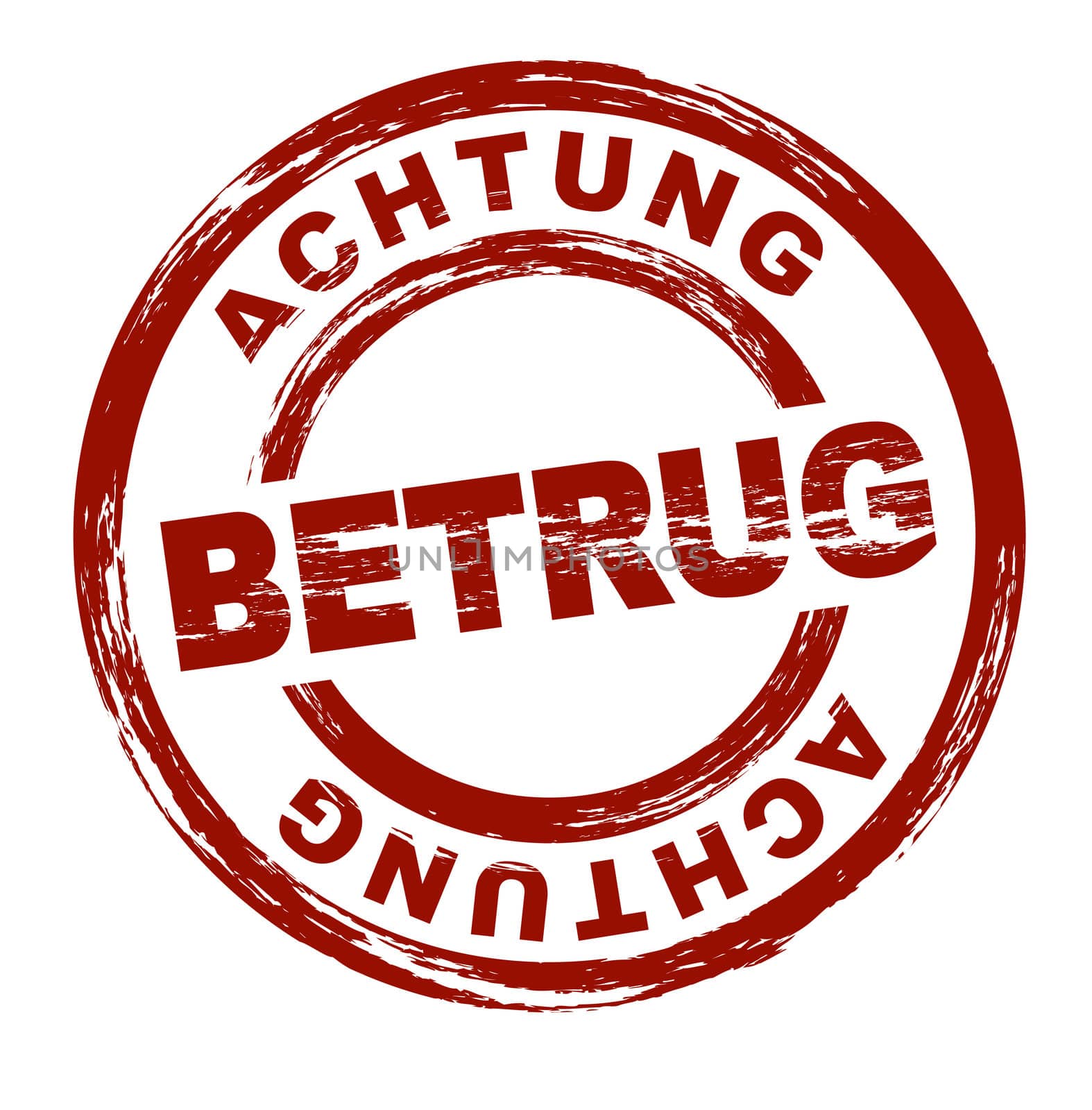 Stylized red stamp showing the german term Betrug. english: fraud. All on white background.