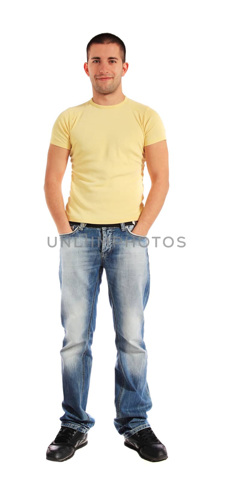 Full length shot of an attractive young man standing. All isolated on white background.