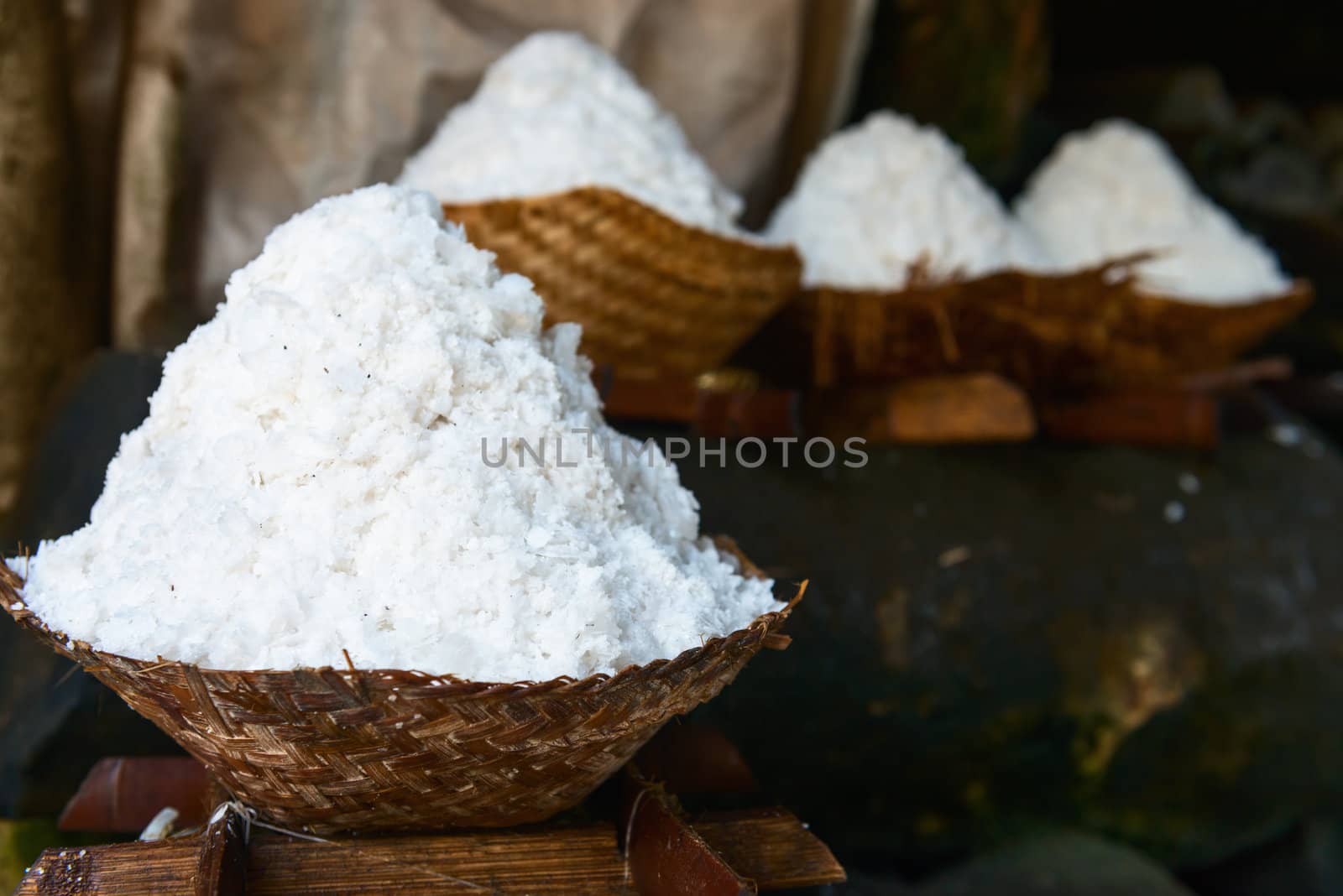 Basket with fresh extracted sea salt in Bali, Indonesia by iryna_rasko