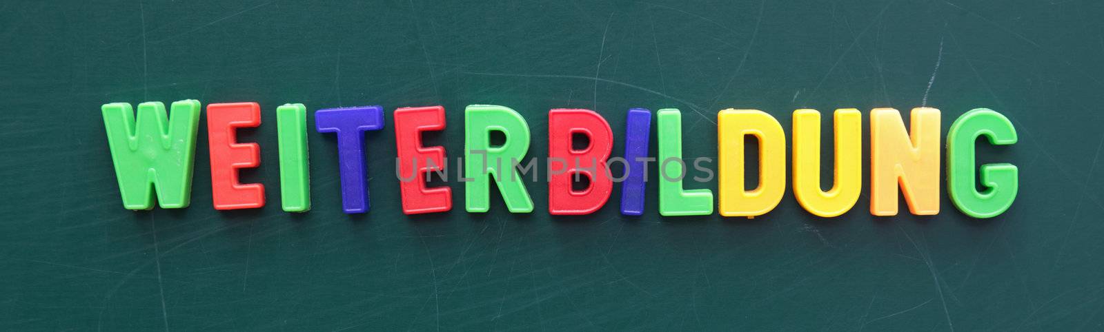 The german term for schooling in colorful letters on a blackboard.