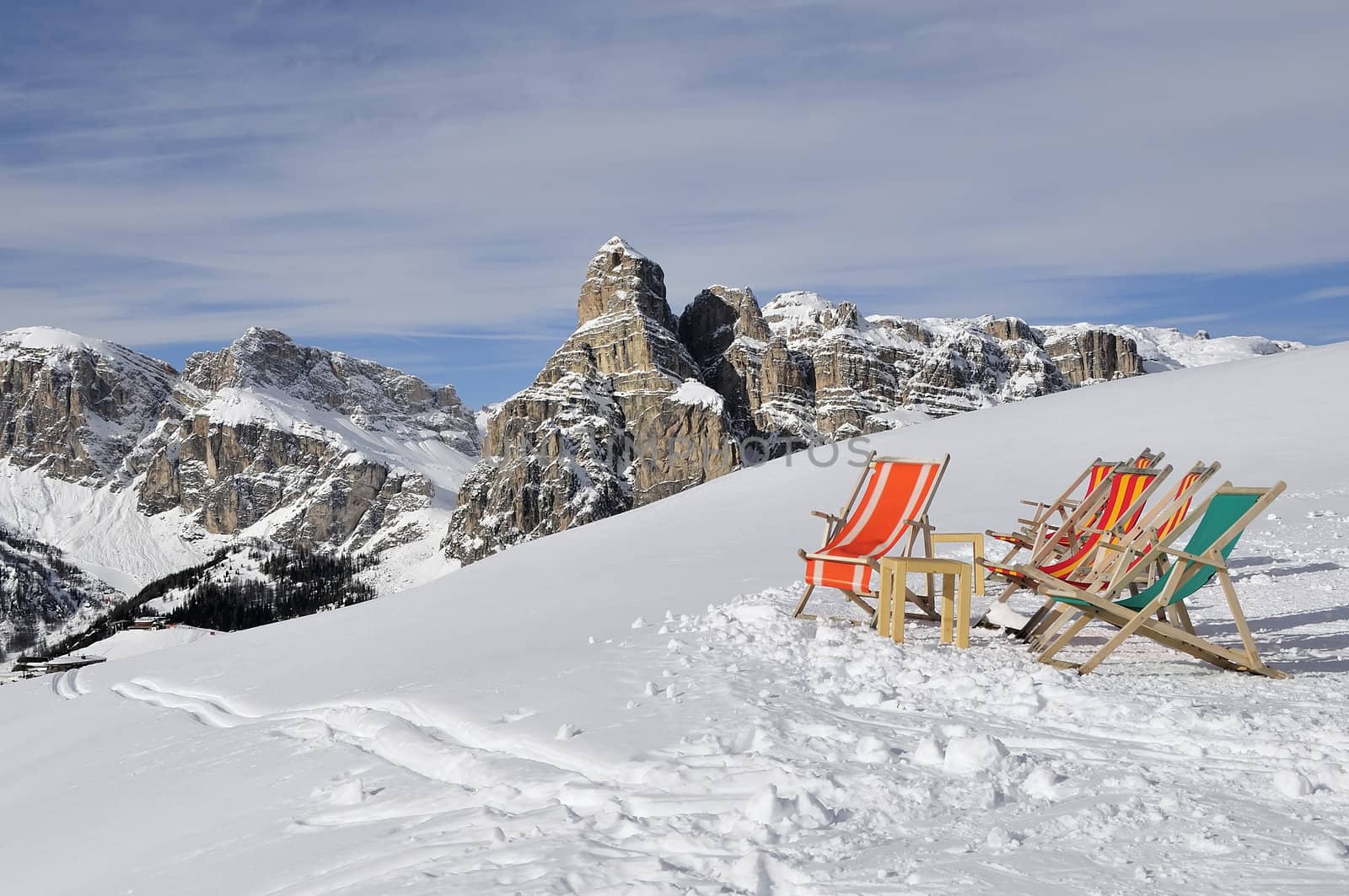 Deck chairs in the snow