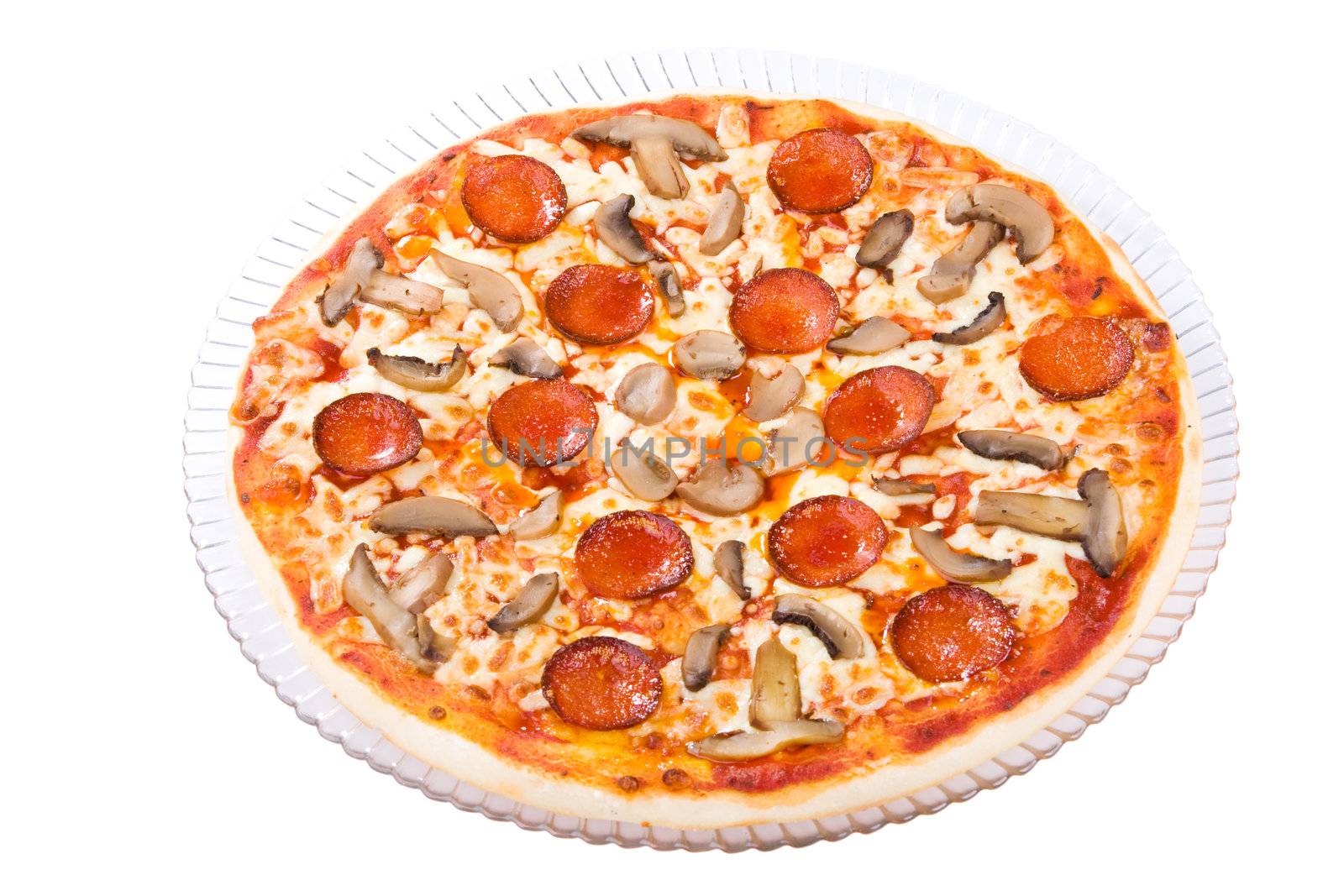 The top view on the Pepperoni Pizza
