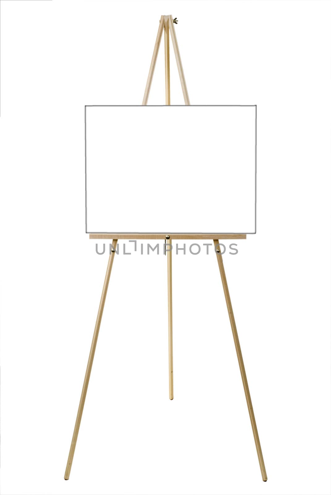 Blank canvas on an easel isolated on white with a clipping path.