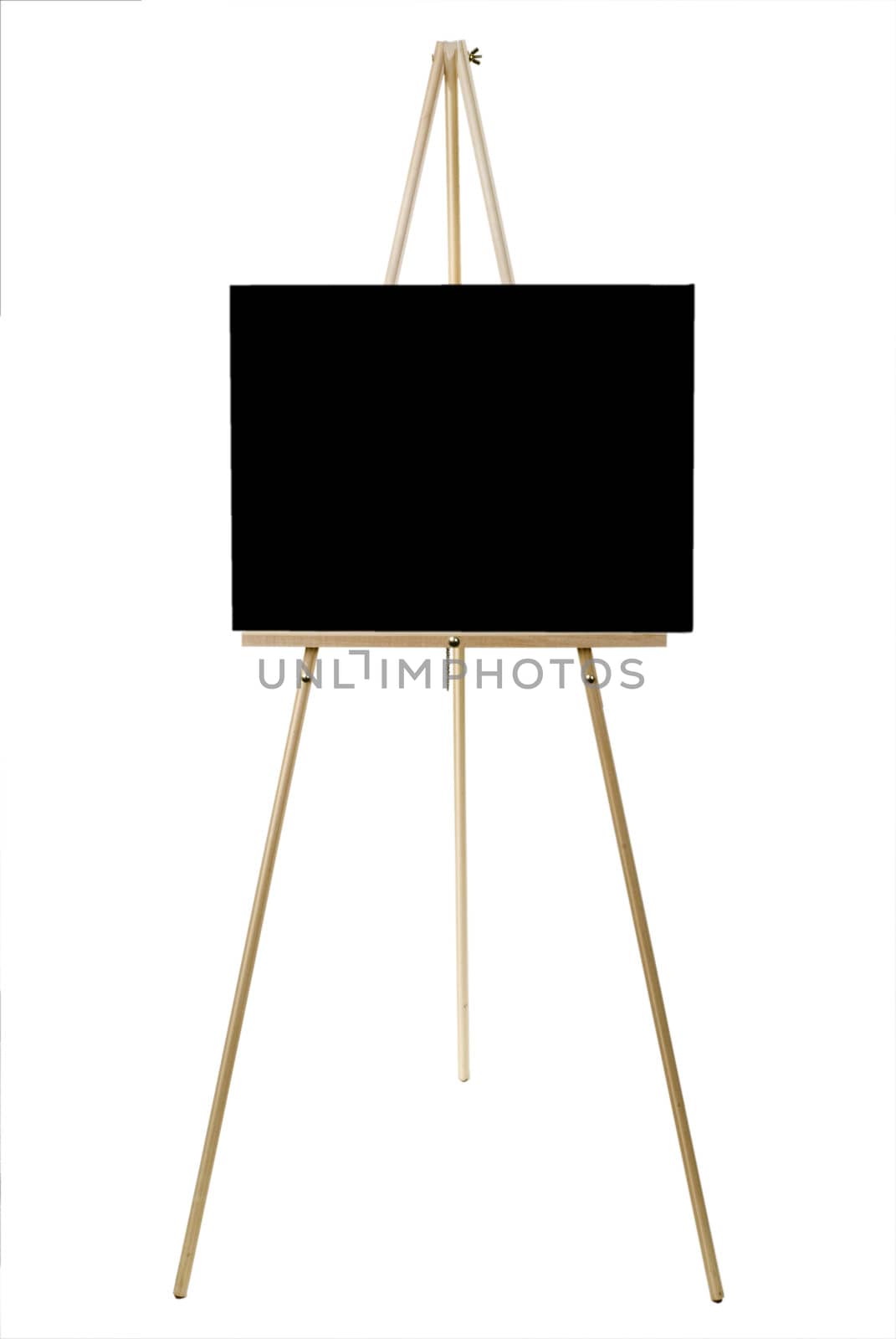 Blank canvas on an easel isolated on white with a clipping path.