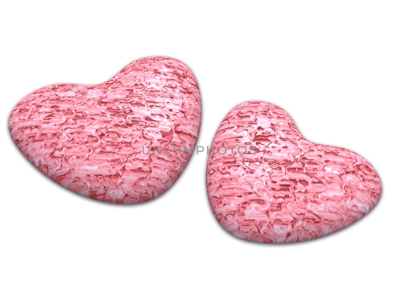 two heart from a red  marble stone on a white background