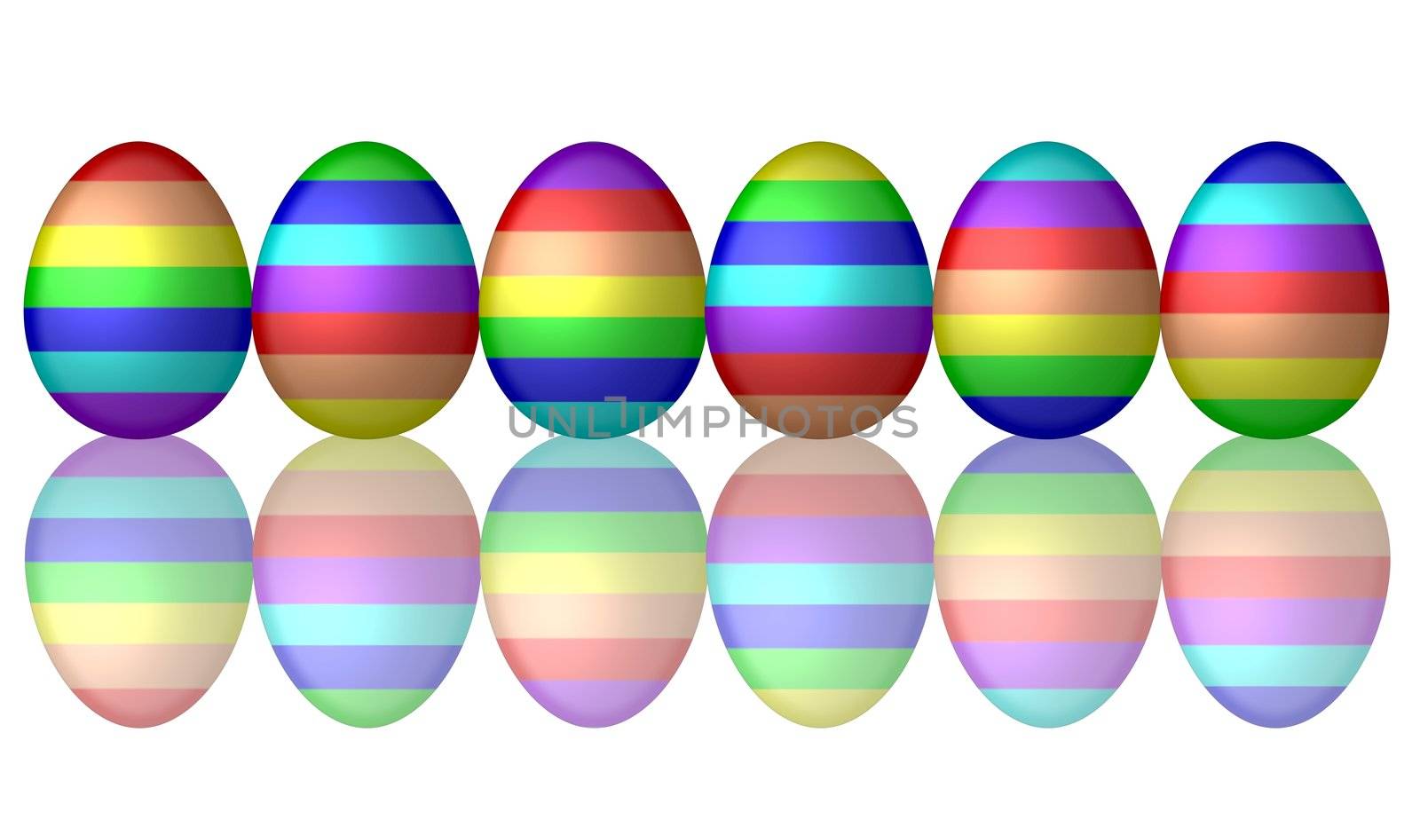 illustration of 6 multicolor rainbow easter eggs