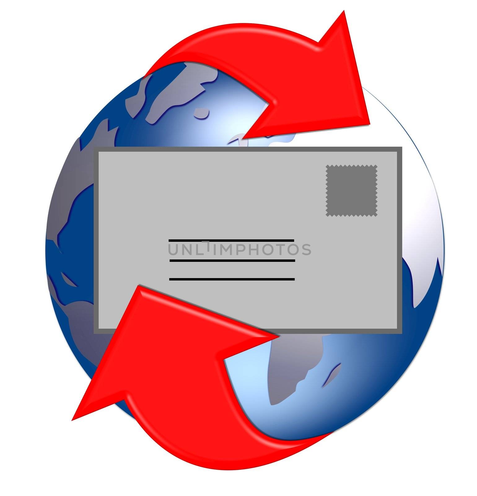 illustration of a email symbol in front of a globe by peromarketing