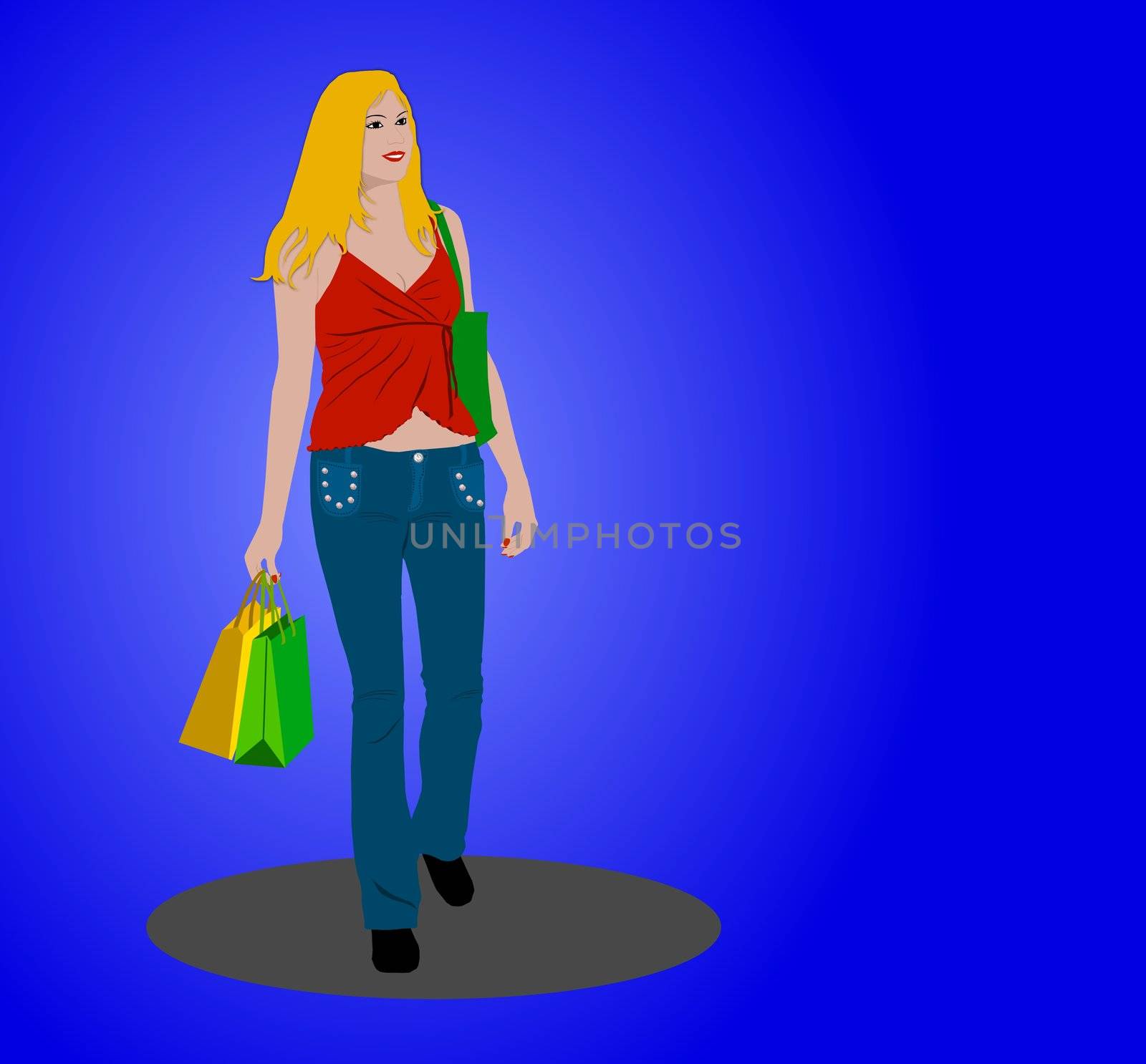 shopping woman - blue background by peromarketing