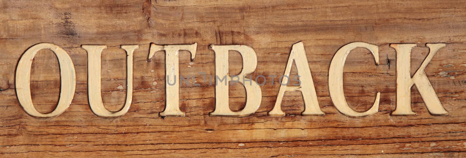 Outback as a term on rustic wooden board.