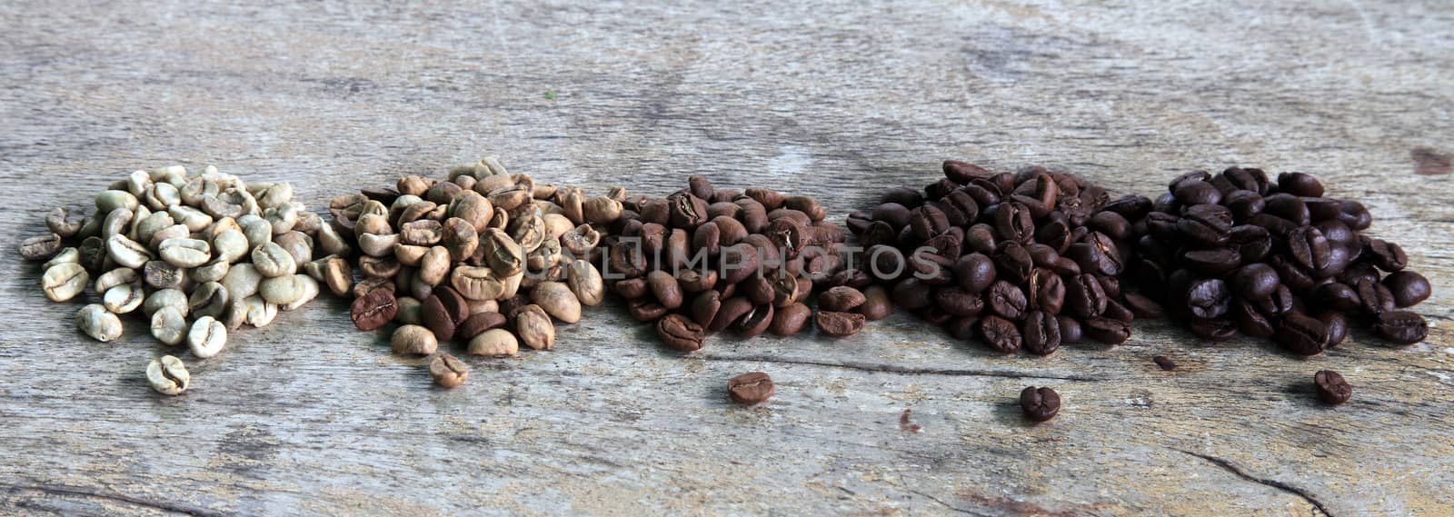 Several piles of coffee beans.