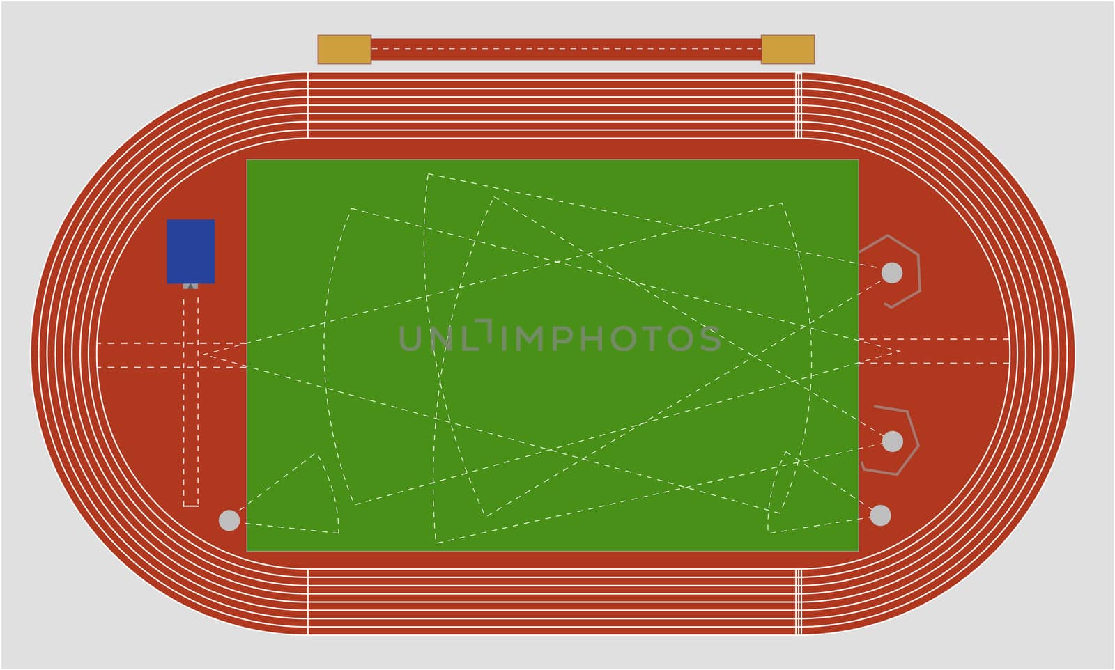 A typical track and field ground showing the different areas.