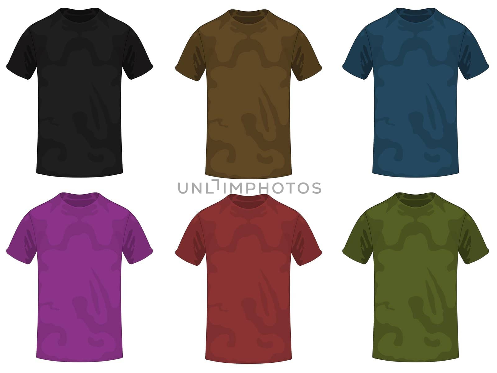 Illustration of six T-shirts isolated on white