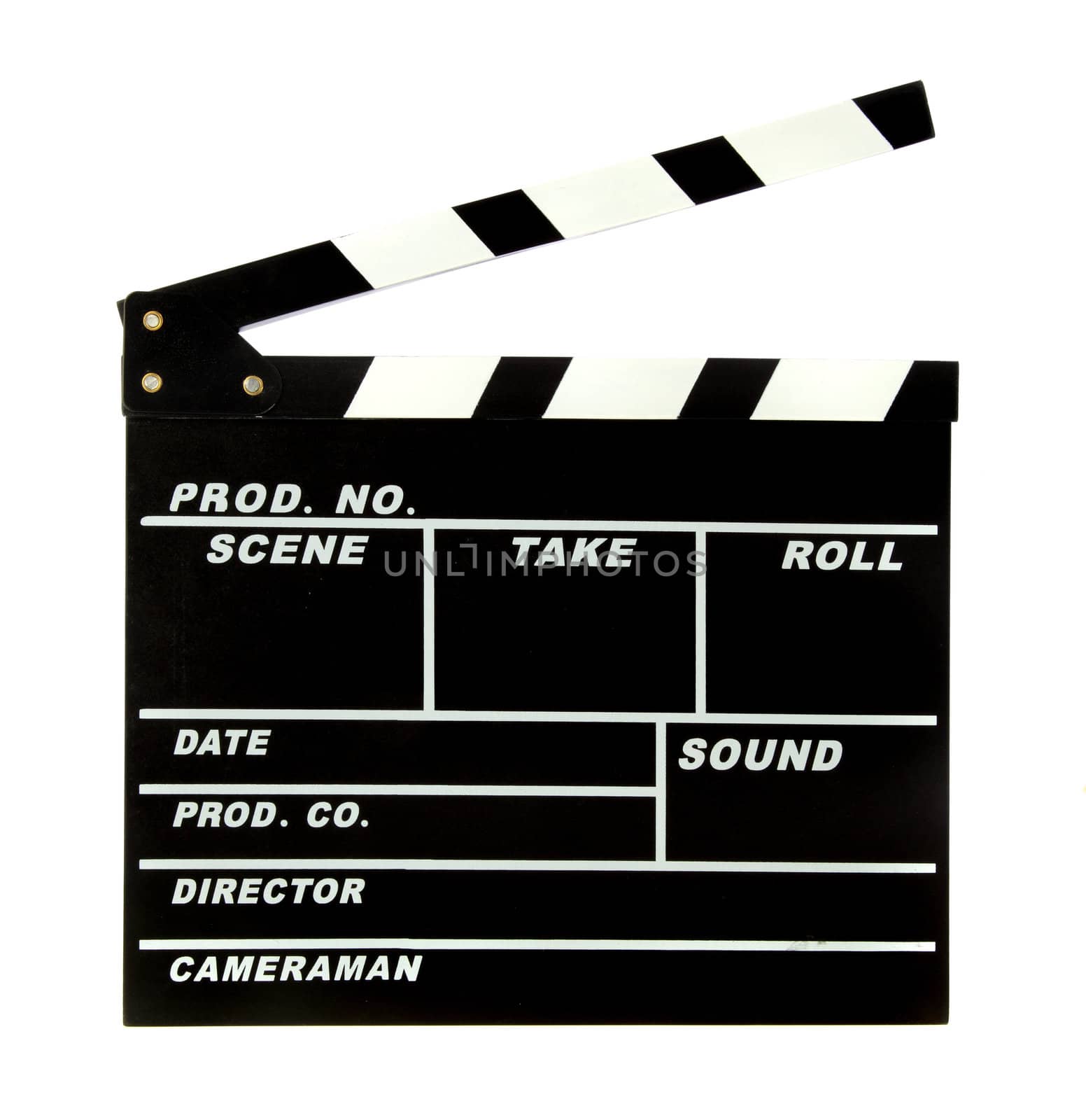 A standard clapperboard. All isolated on white background.
