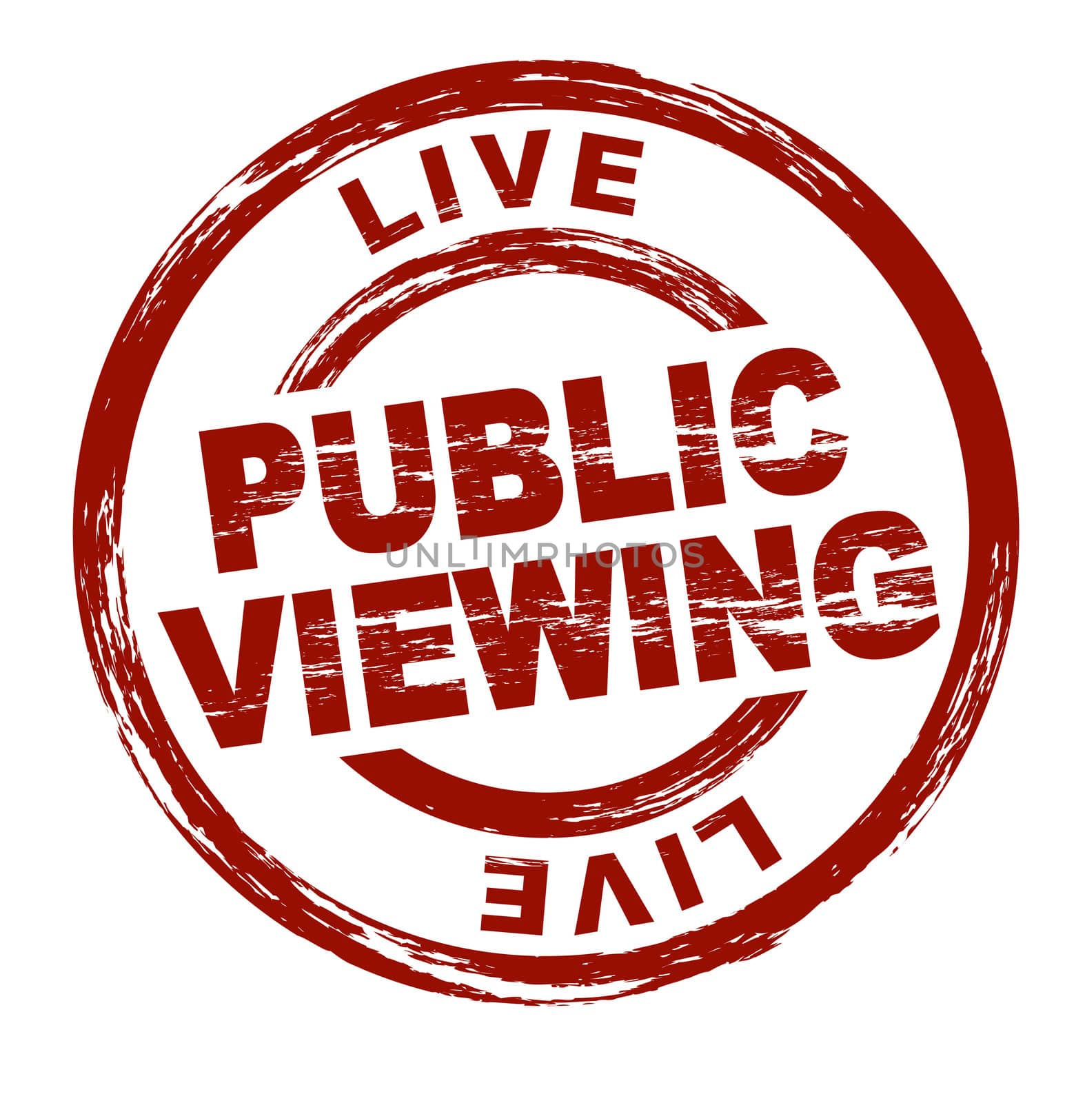 A stylized red stamp symbolizing public viewing. All on white background.