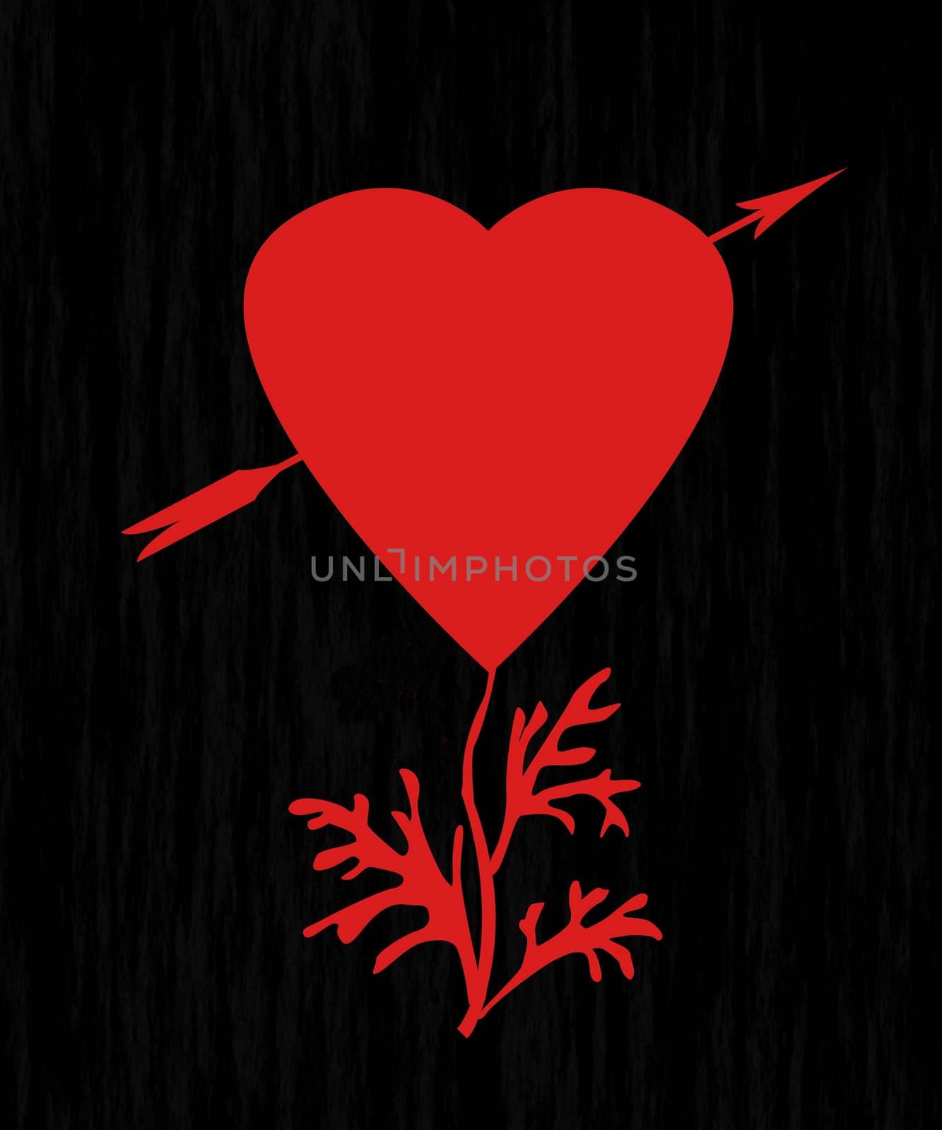 hearts red flowers on black background