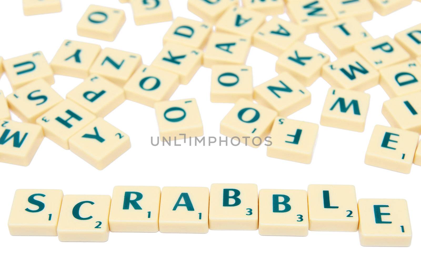 Scrabble tiles on the white background