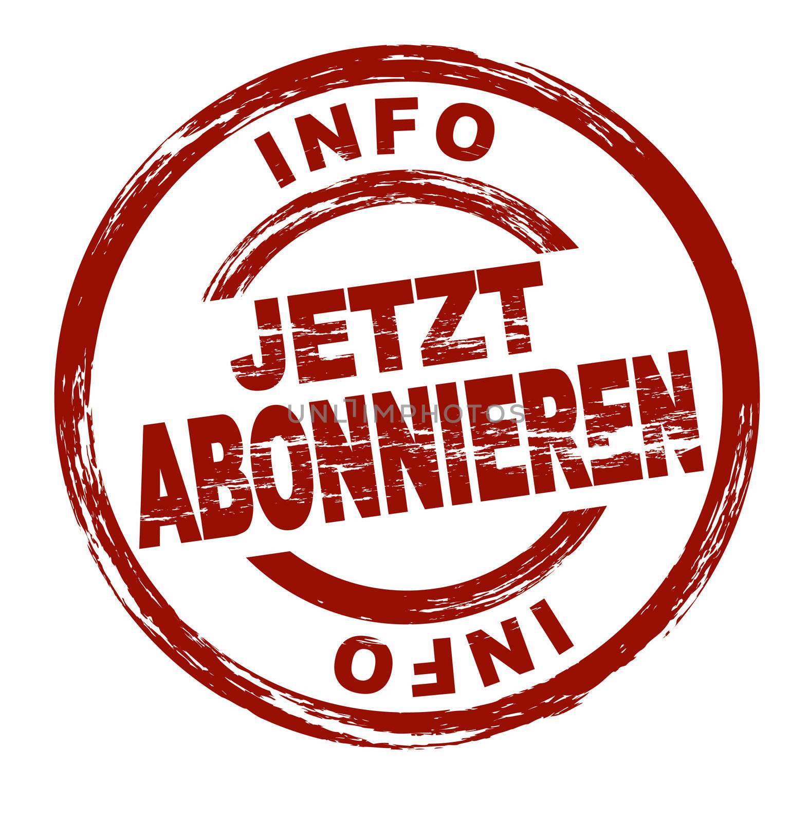 Stylized red stamp showing the German term jetzt abonnieren. All on white background.