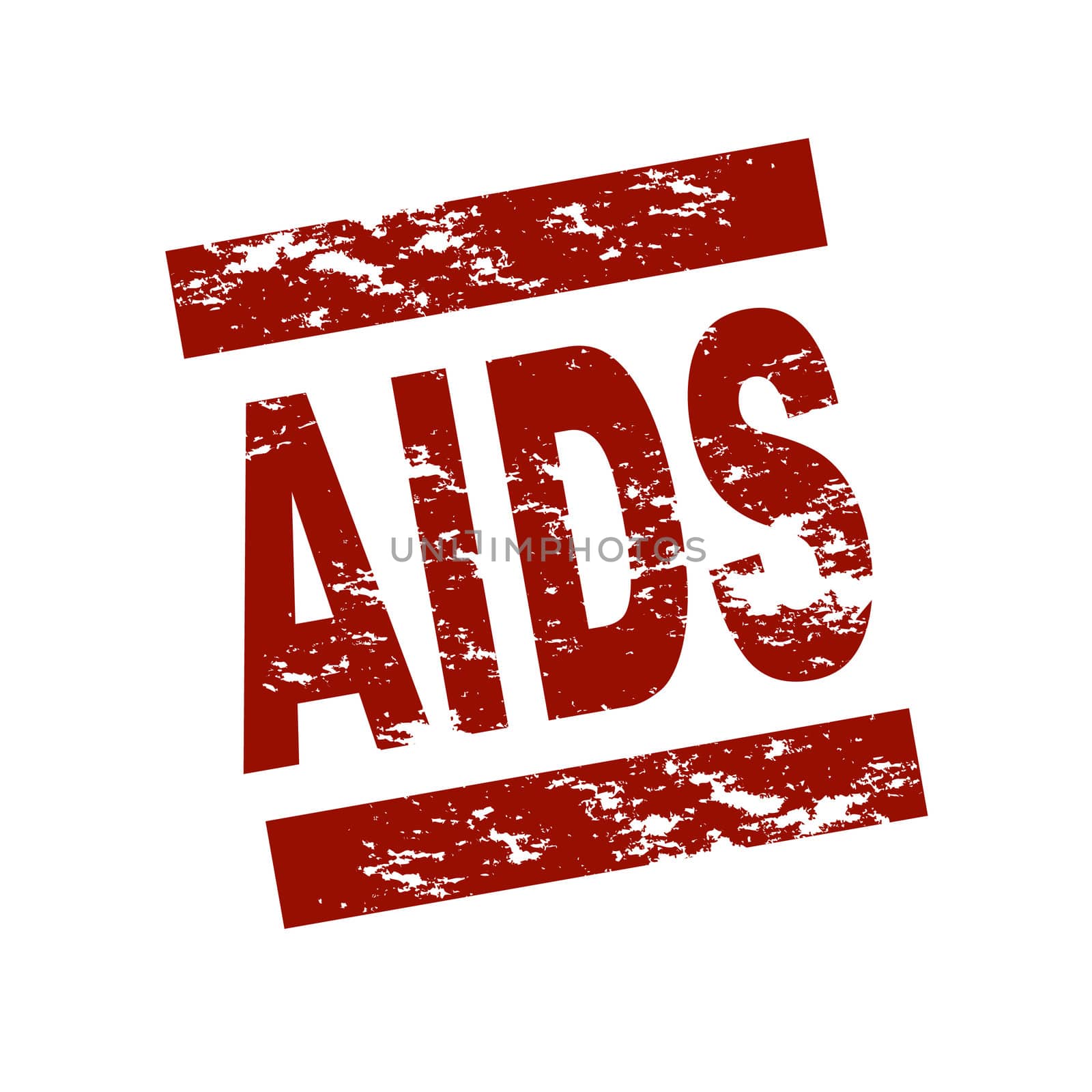 Stylized red stamp showing the term Aids. All on white background.