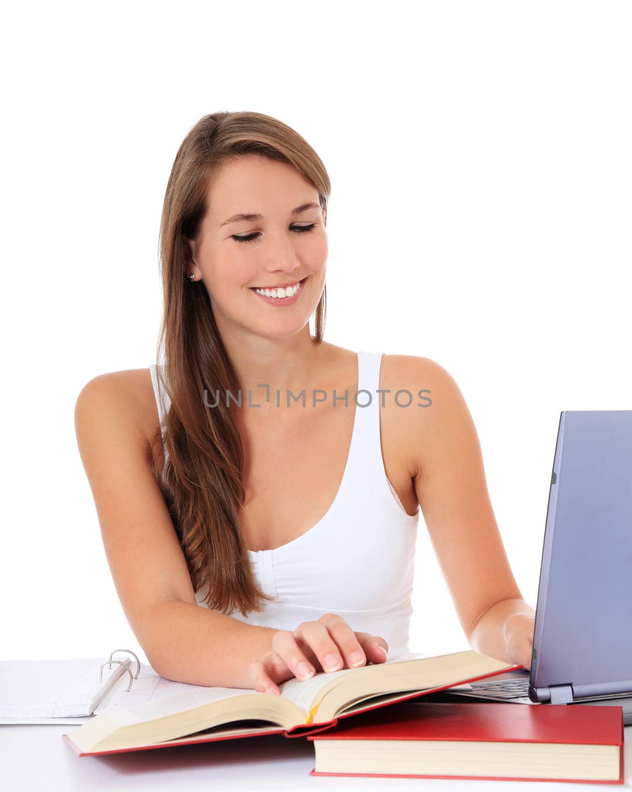 Attractive student . All on white background.