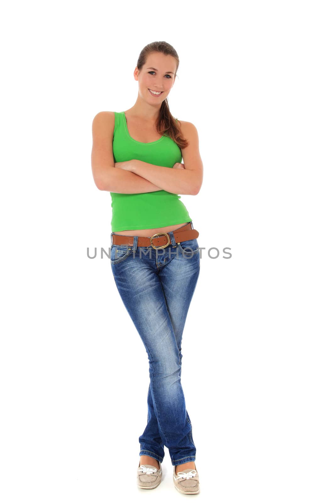 Full length shot of an attractive young woman. All on white background.