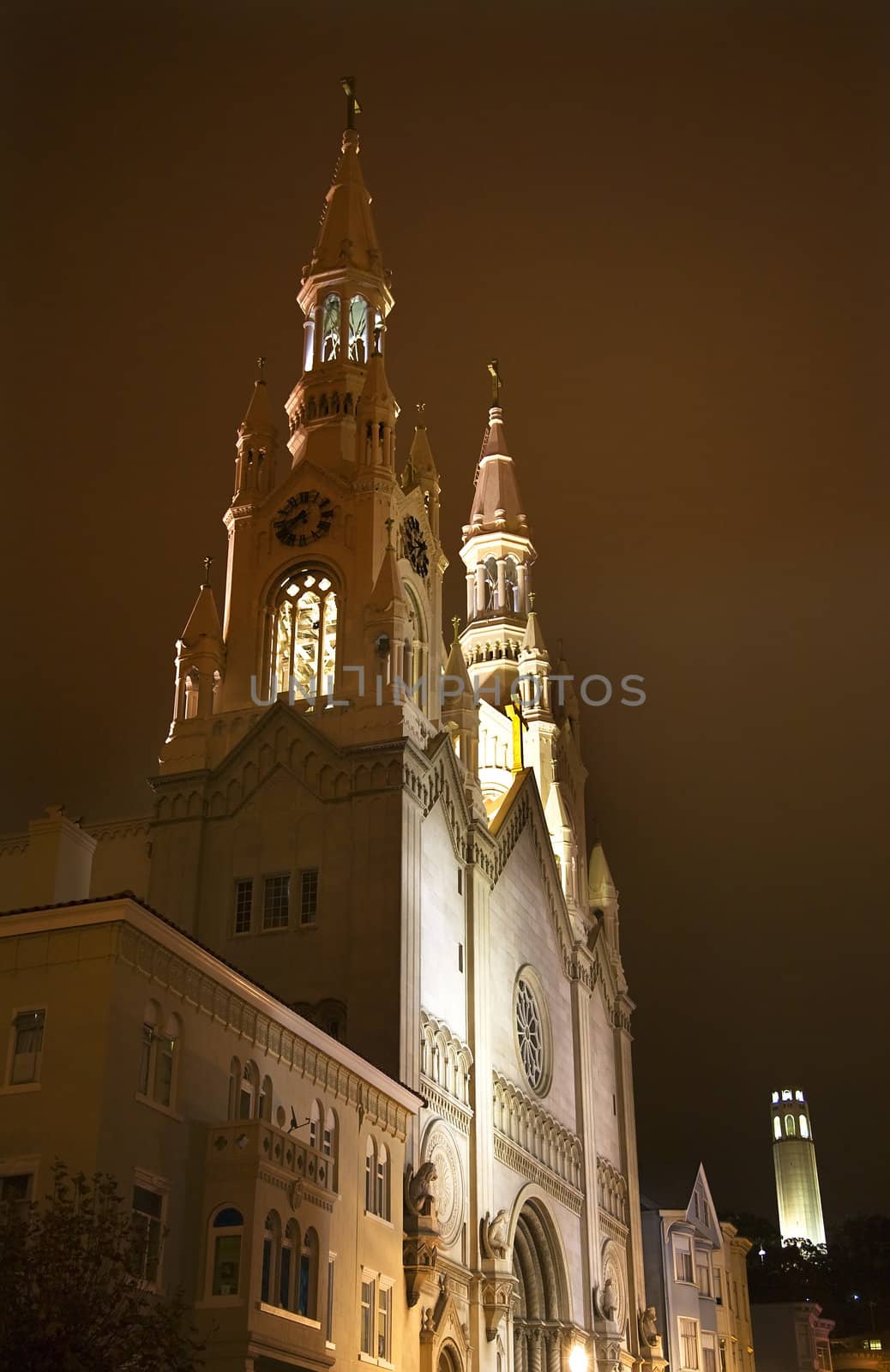 Saint Peter Paul Catholic Church Coit Tower Night San Francisco by bill_perry