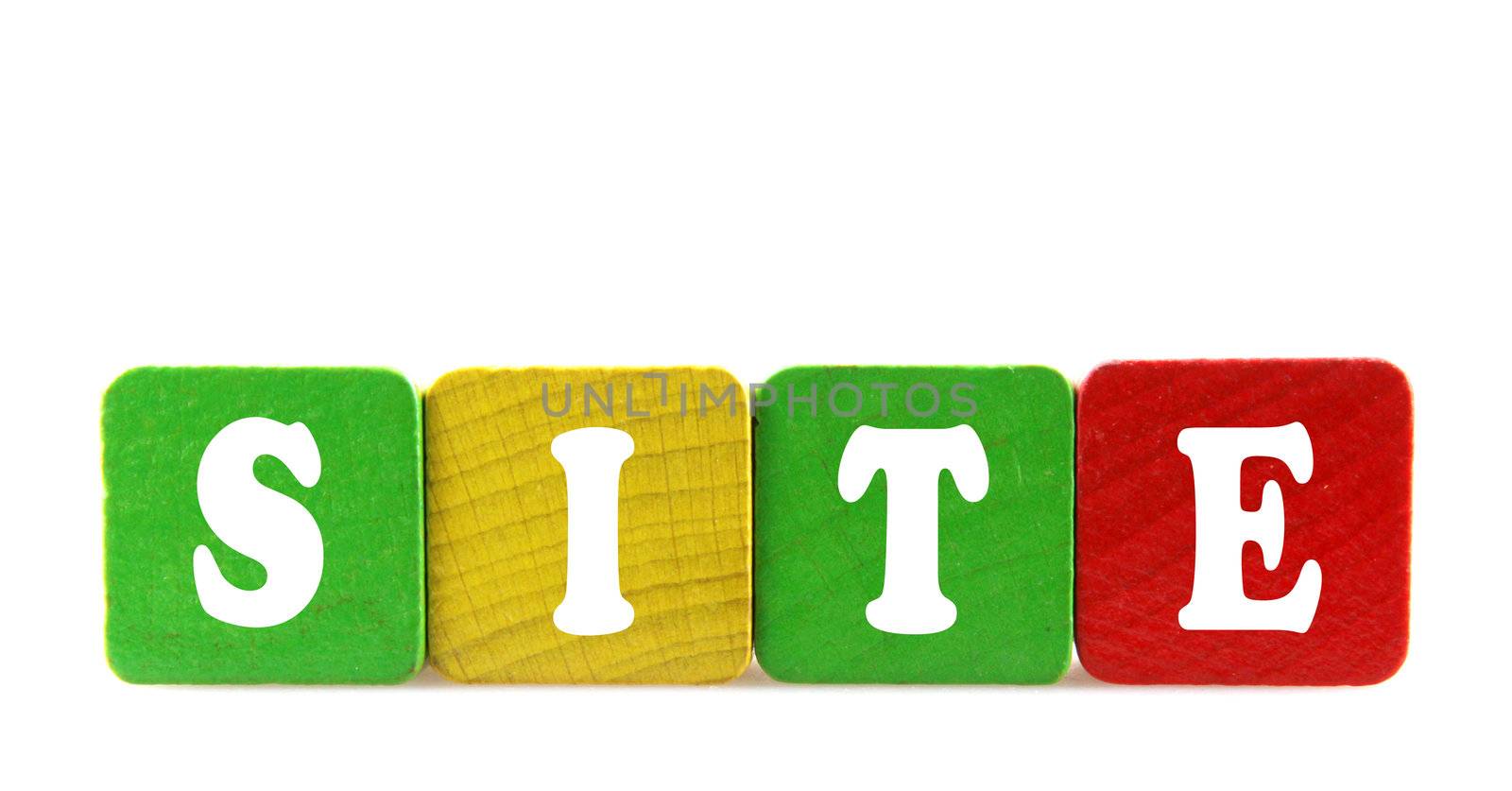 site - isolated text in wooden building blocks