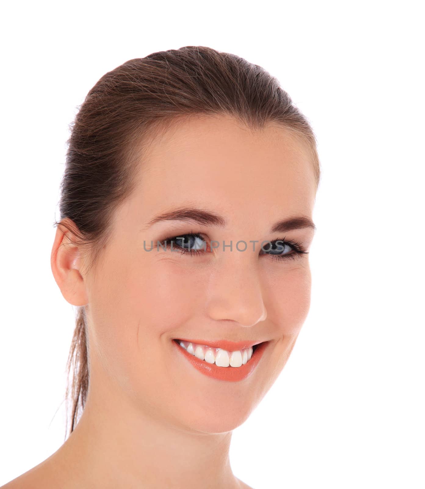 Attractive young woman. All on white background.