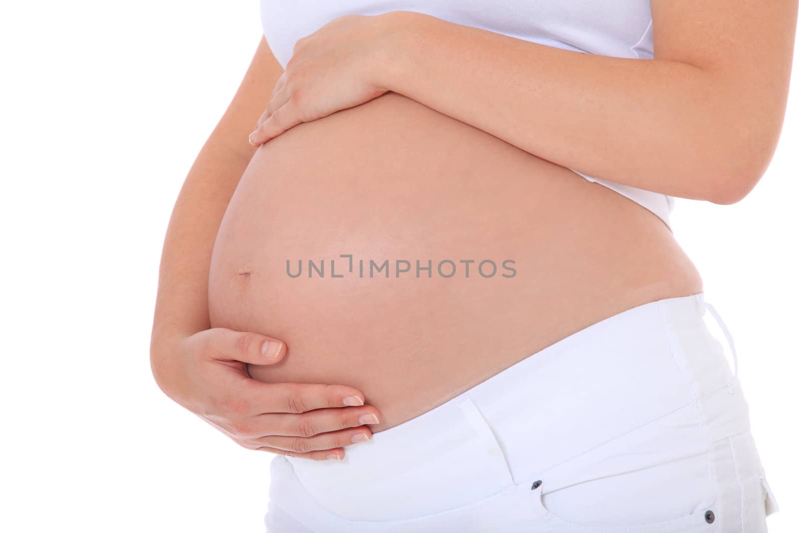 Pregnant woman. All on white background.