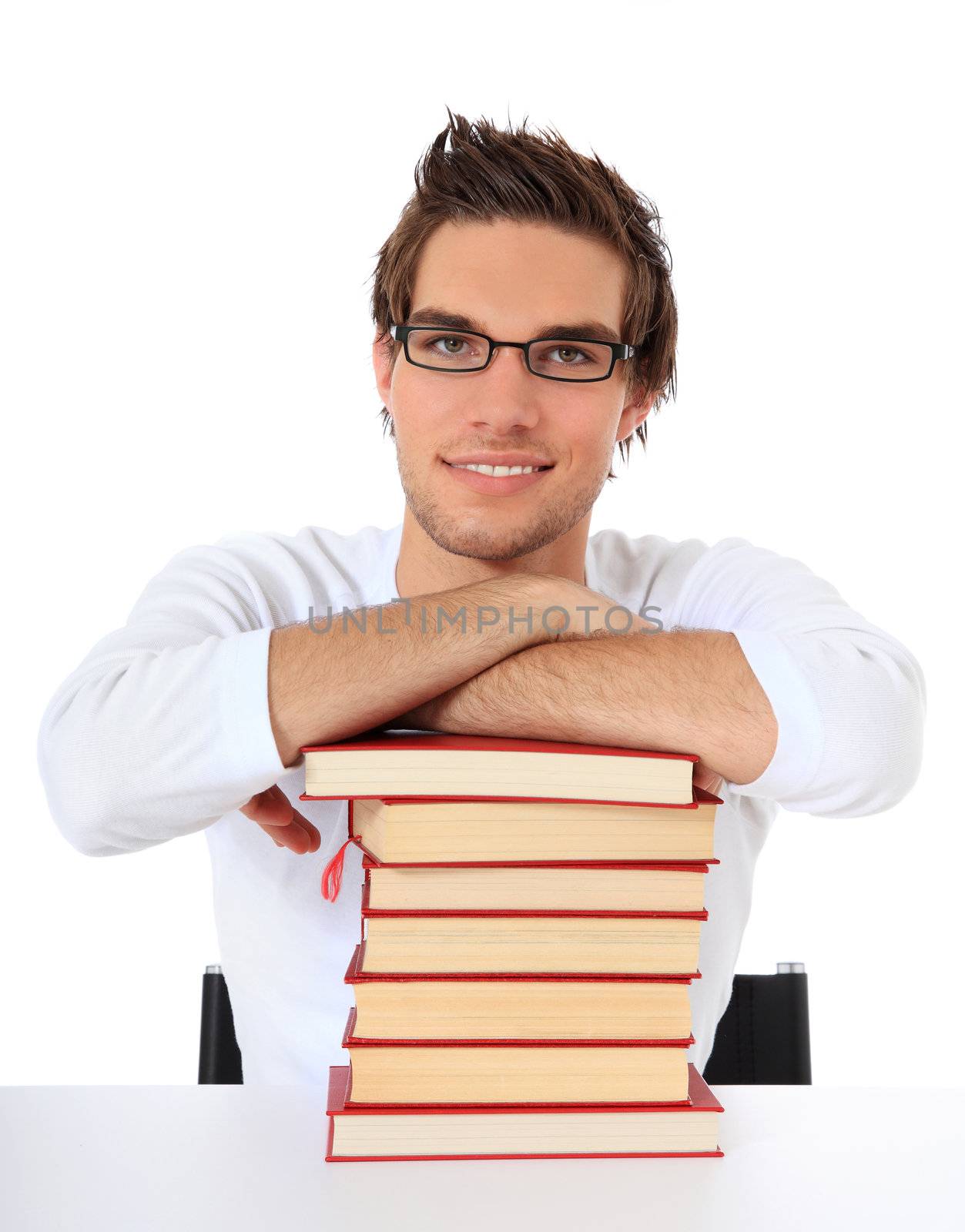 Attractive student. All on white background.