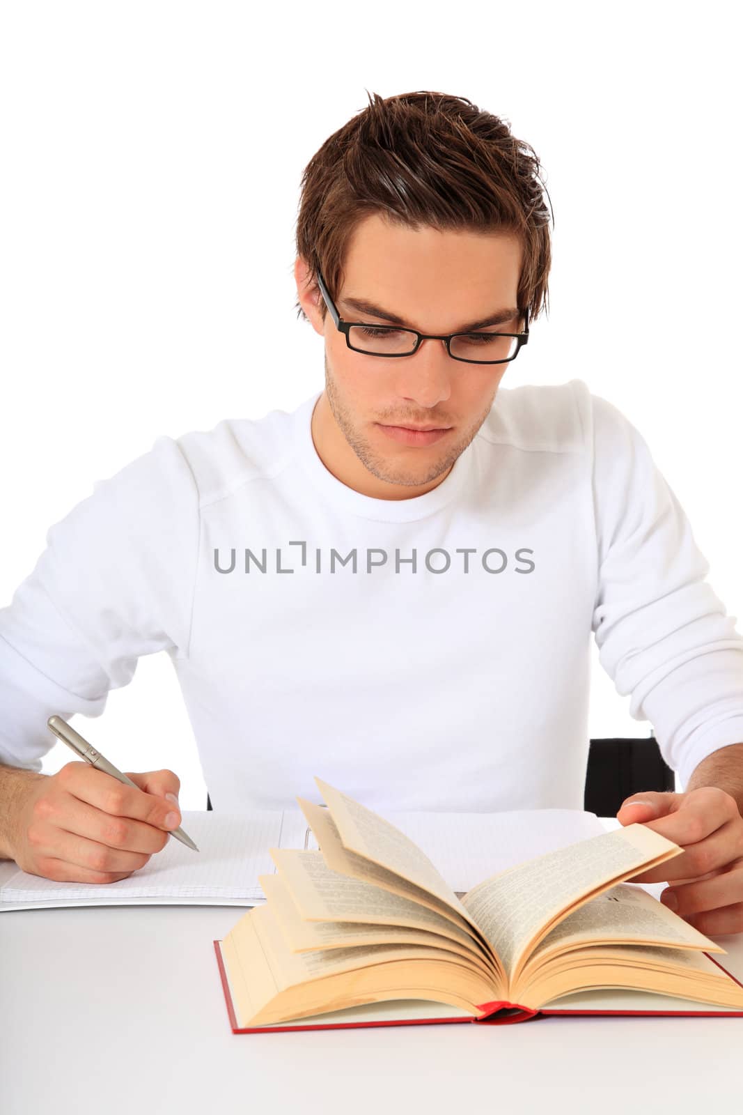 Attractive student. All on white background.