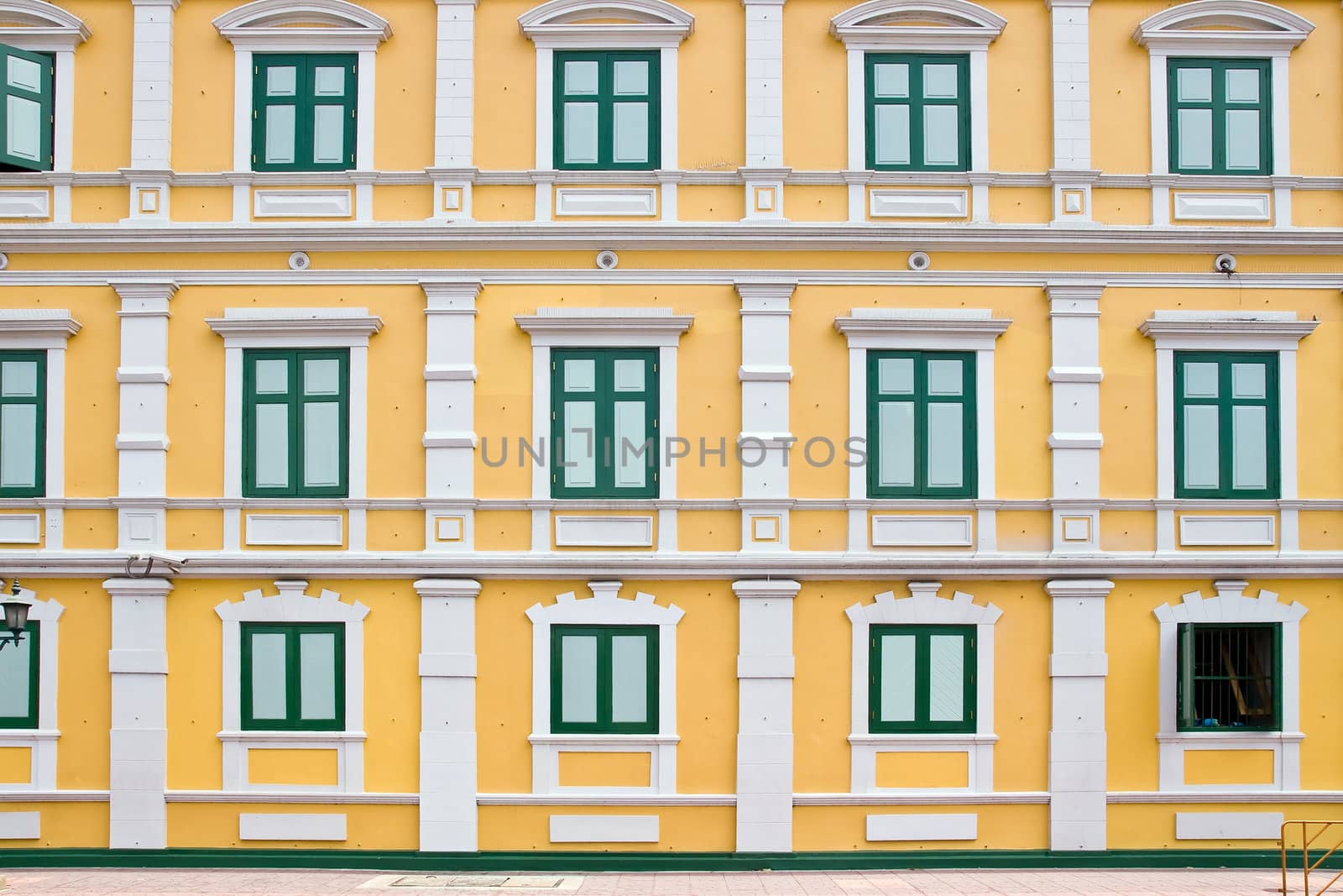green window of retro Yellow  building pattern