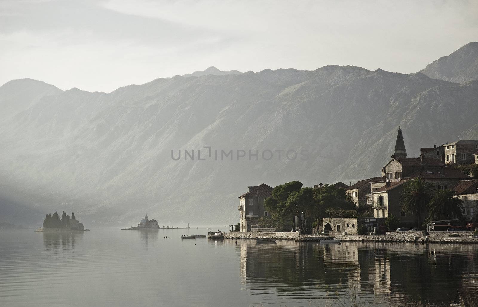 perast village by kotor bay in montenegro, balkans