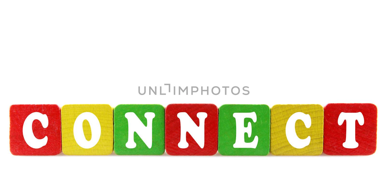 connect - isolated text in wooden building blocks