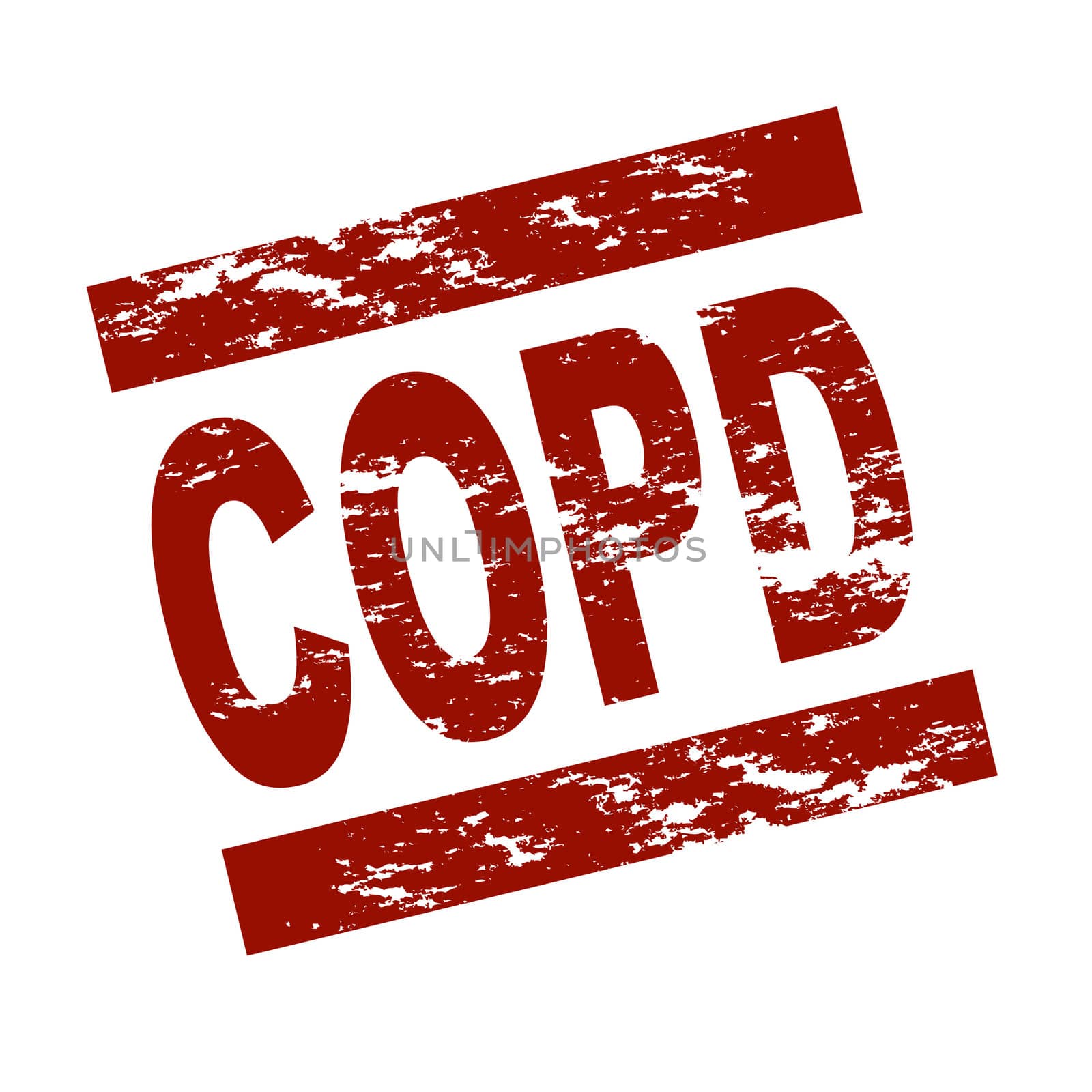 Stylized red stamp showing the term COPD. All on white background.