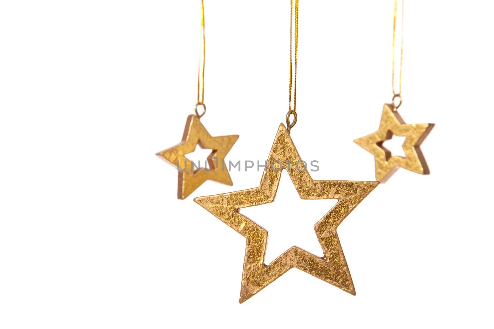 Three decorative golden stars. Isolated on white background.