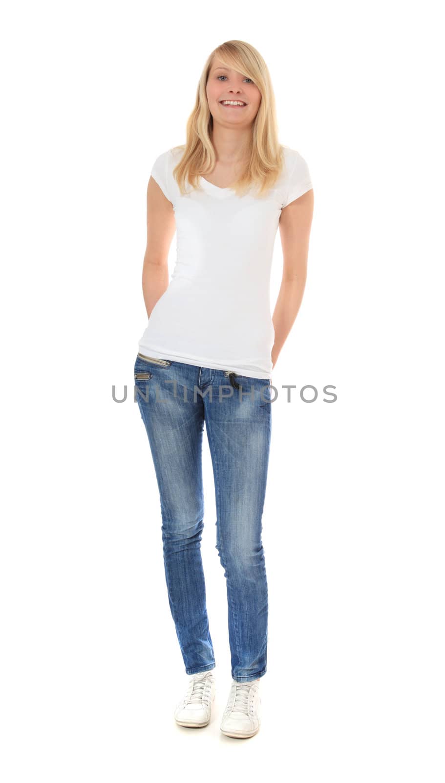 Attractive young woman. All on white background.