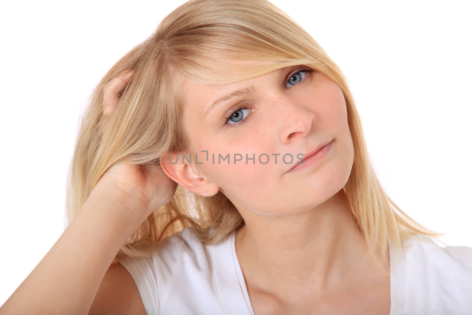 Attractive young woman. All on white background.