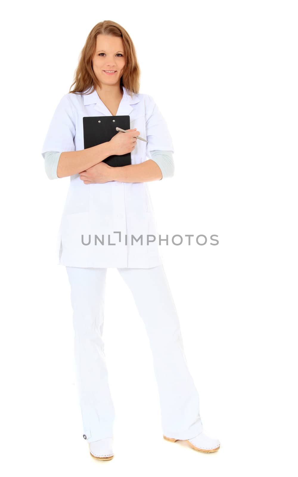 Confident doctor. All on white background.