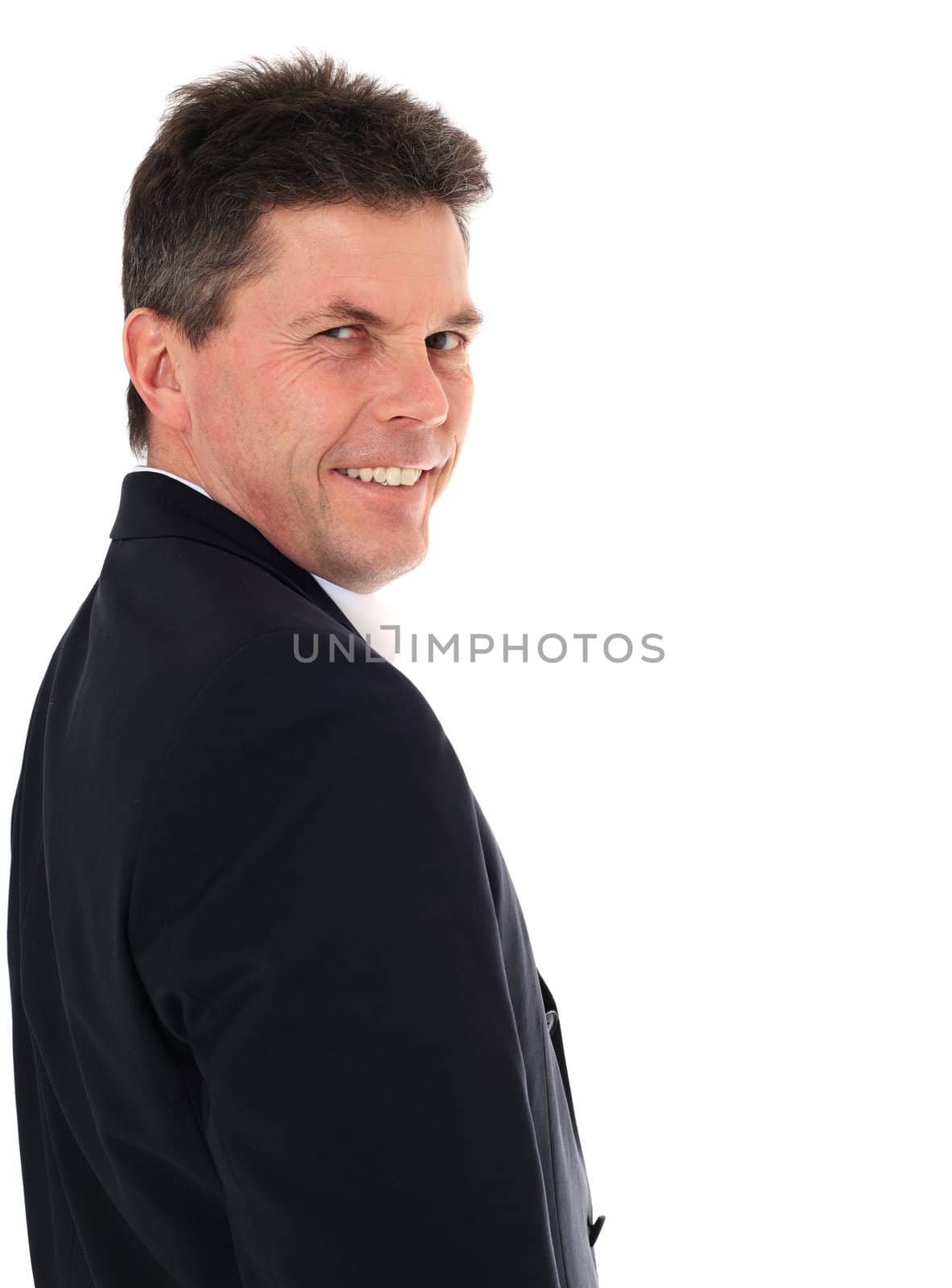 Attractive middle-aged man. All on white background.