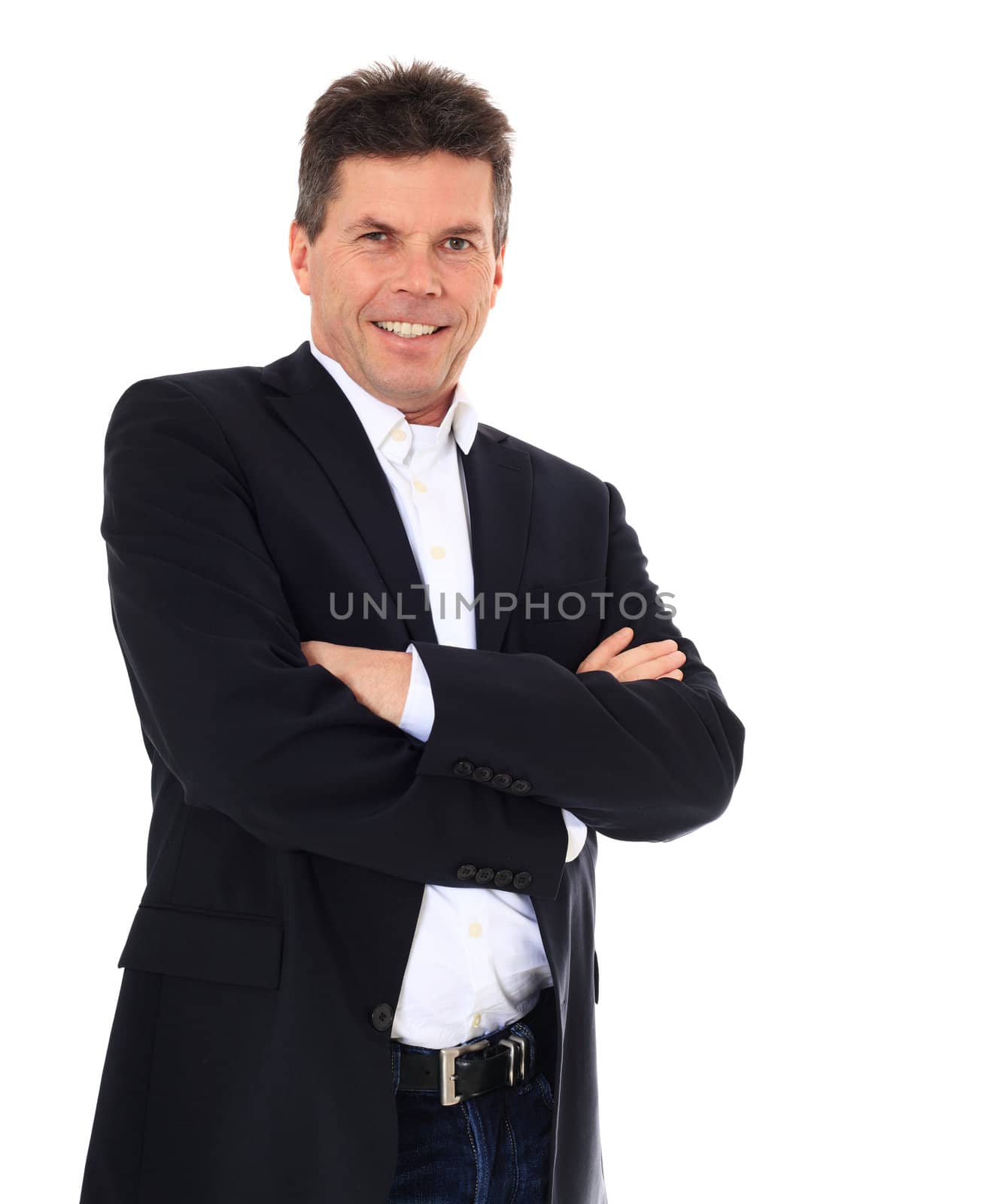 Attractive middle-aged man. All on white background.