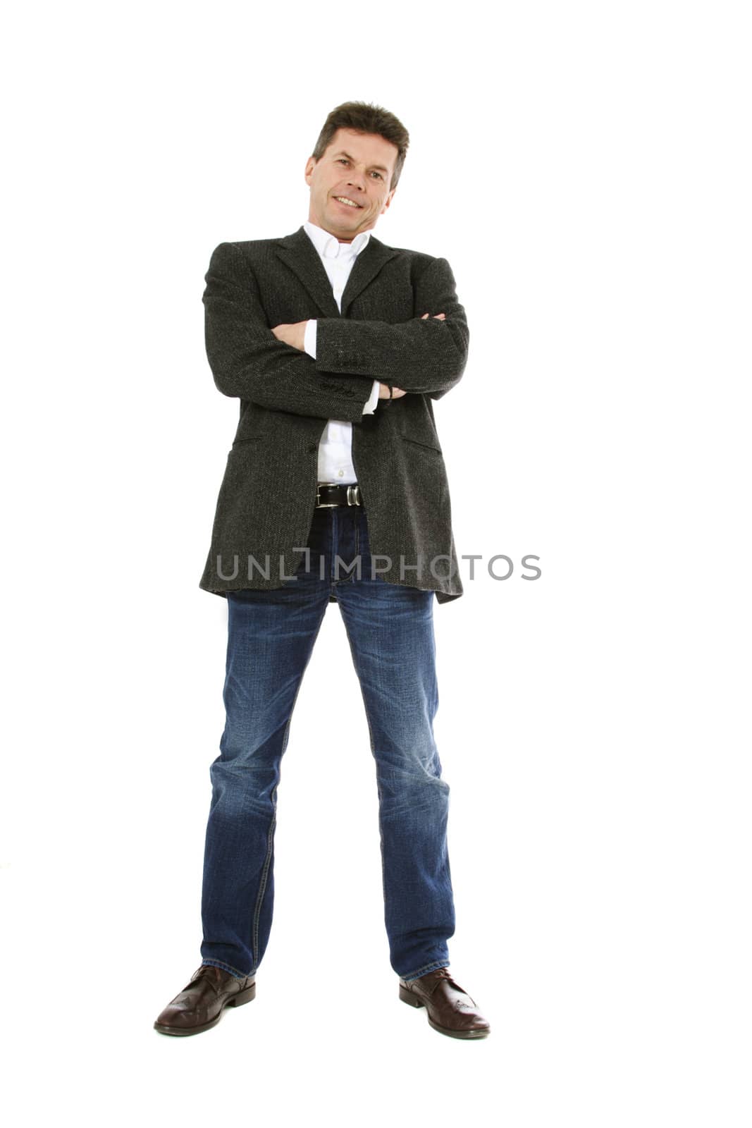 Attractive middle-aged man. All on white background.