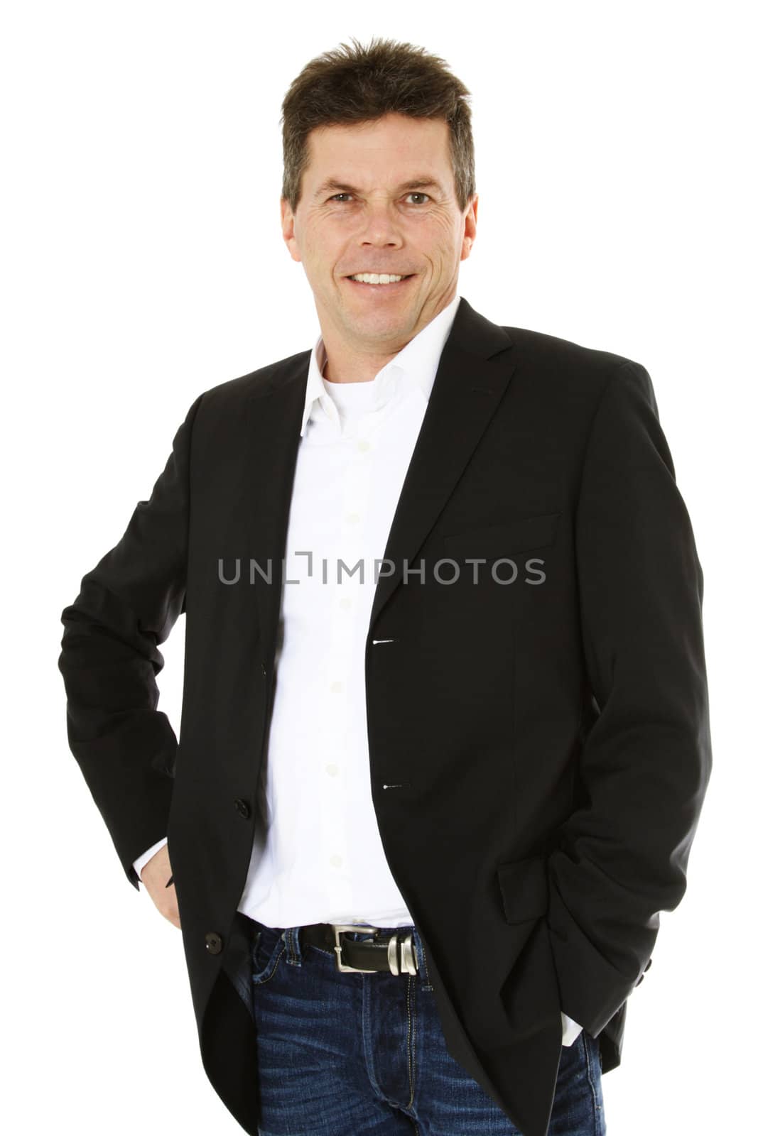 Attractive middle-aged man. All on white background.